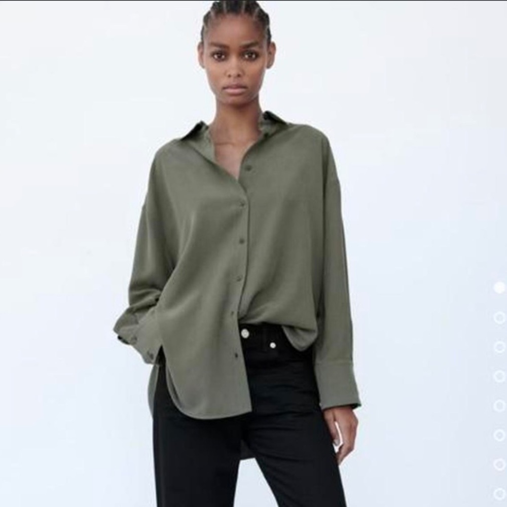 ZARA Women’s Top Olive Green Long Sleeve Button Shirt Size XL EUC, Casual